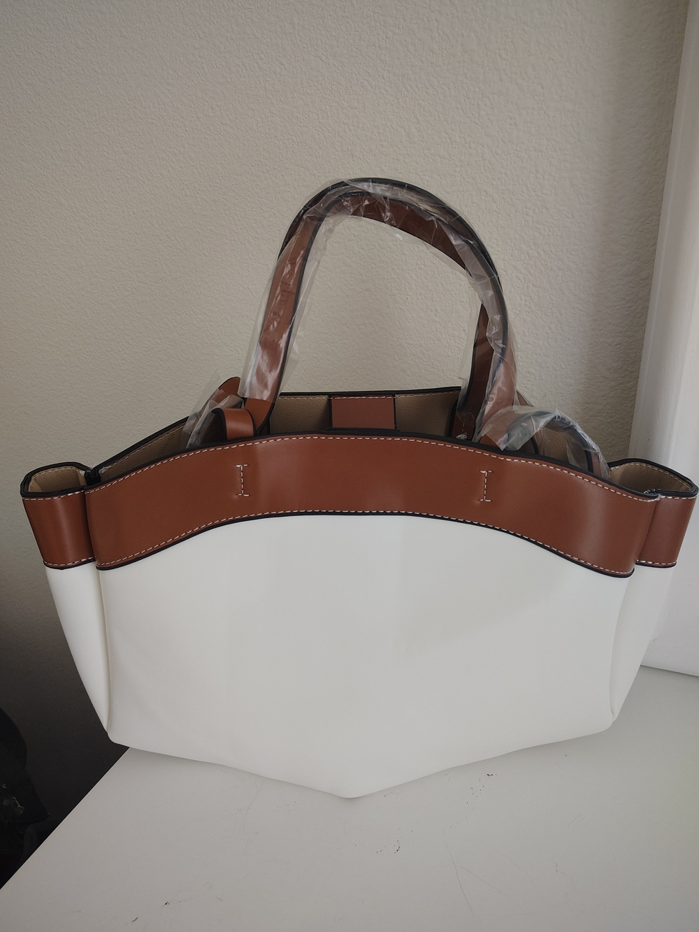 Beige & Tan Men’s Leather-Trim Messenger Bag